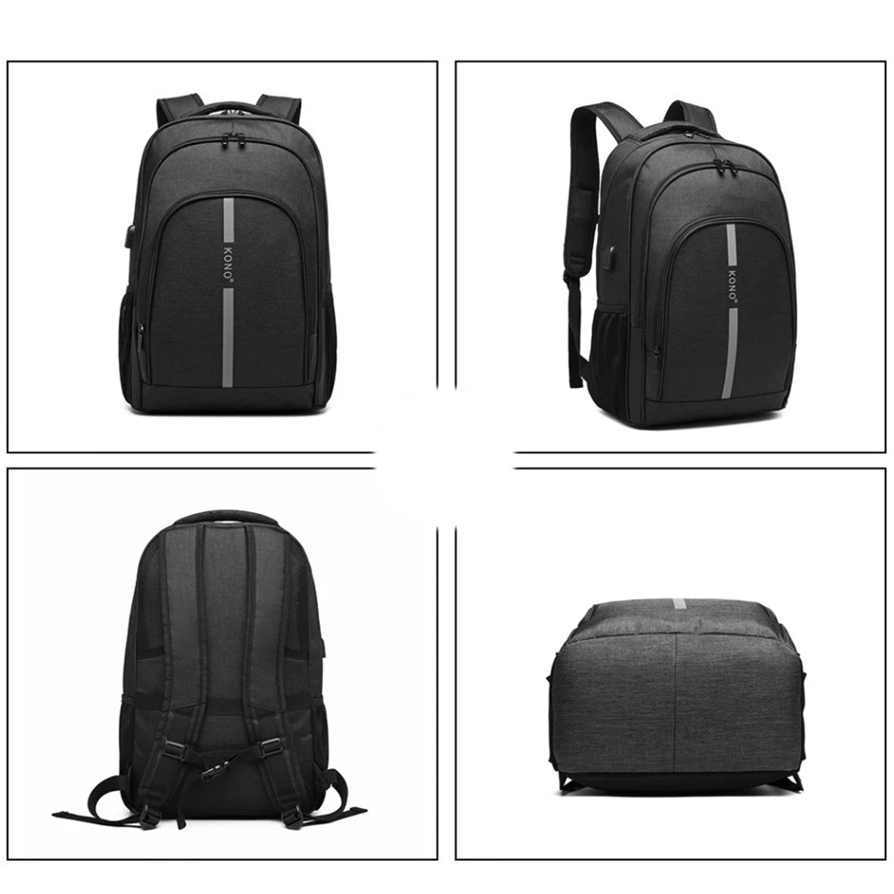 Rucsac casual unisex, cu benzi reflectorizante, port USB, rezistent la stropii de apa KONO E1972