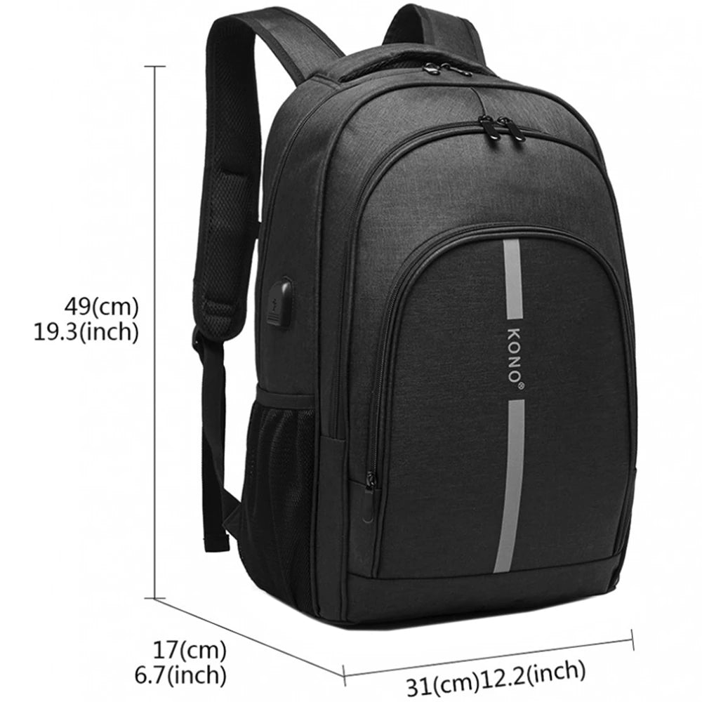 Rucsac casual unisex, cu benzi reflectorizante, port USB, rezistent la stropii de apa KONO E1972