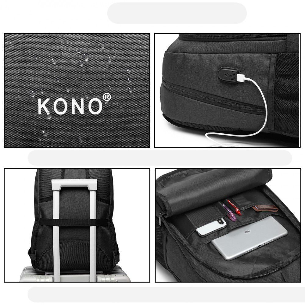 Rucsac smart casual unisex, din poliester cu port USB si fixare de valiza, KONO E6904