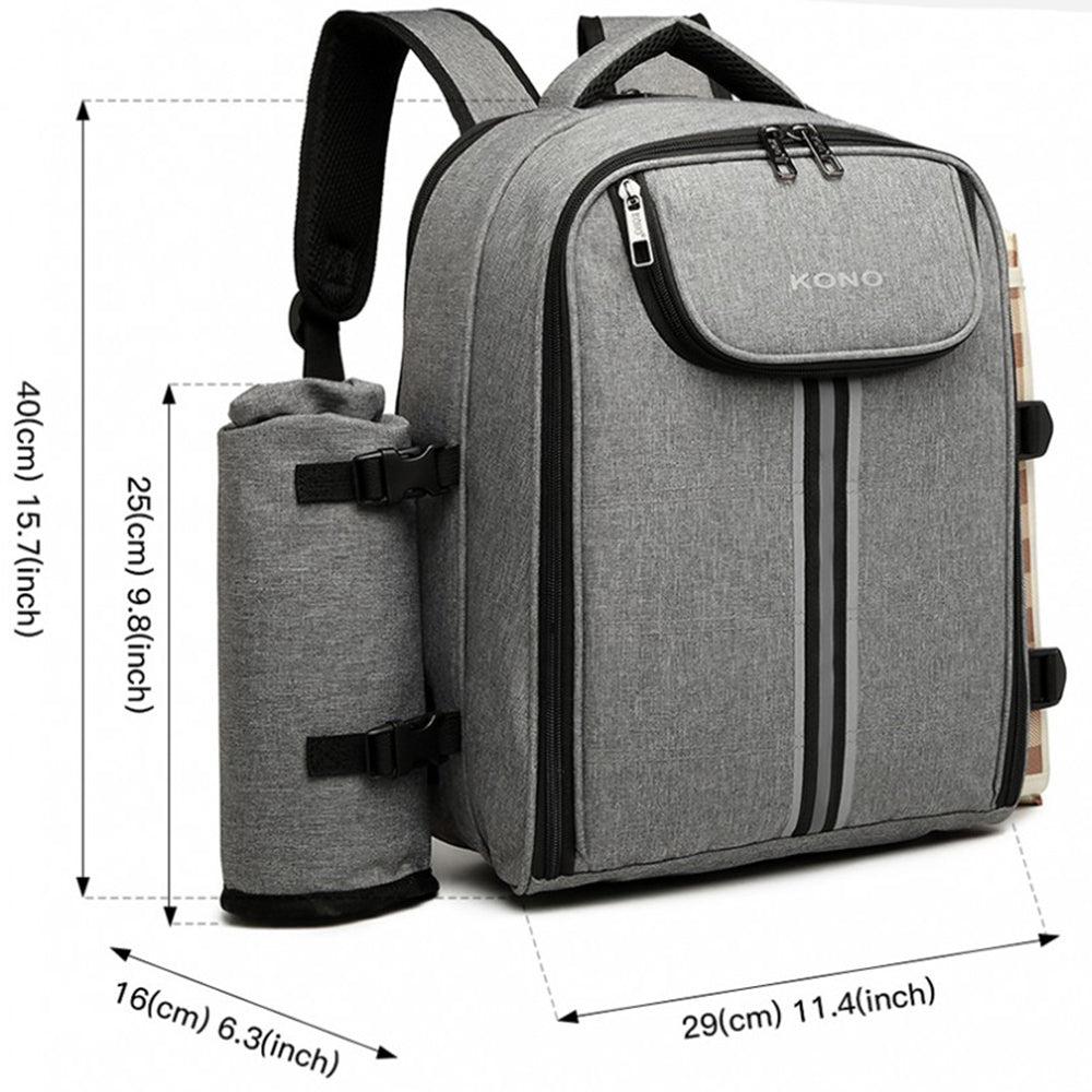 Rucsac unisex pentru picnic, din panza Canvas, incapator si rezistent la stropi, KONO E6915