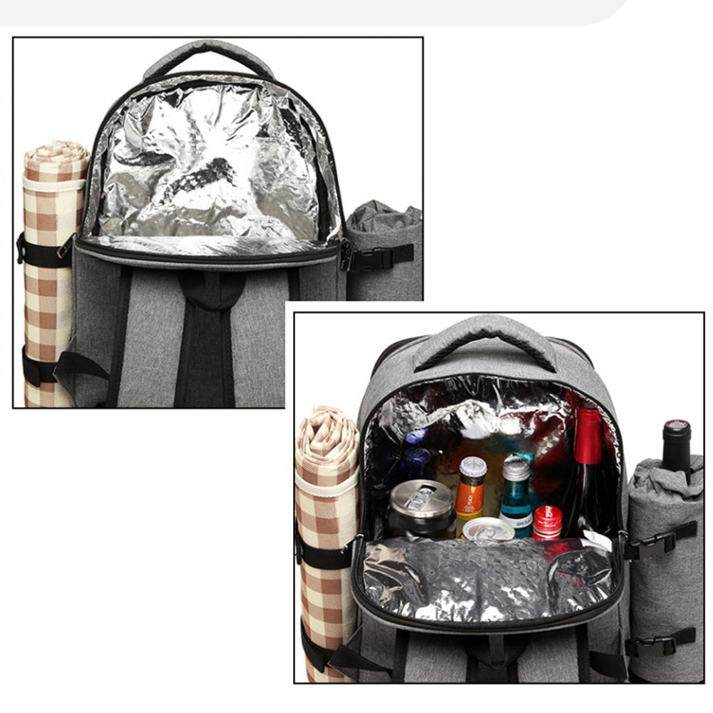 Rucsac unisex pentru picnic, din panza Canvas, incapator si rezistent la stropi, KONO E6915