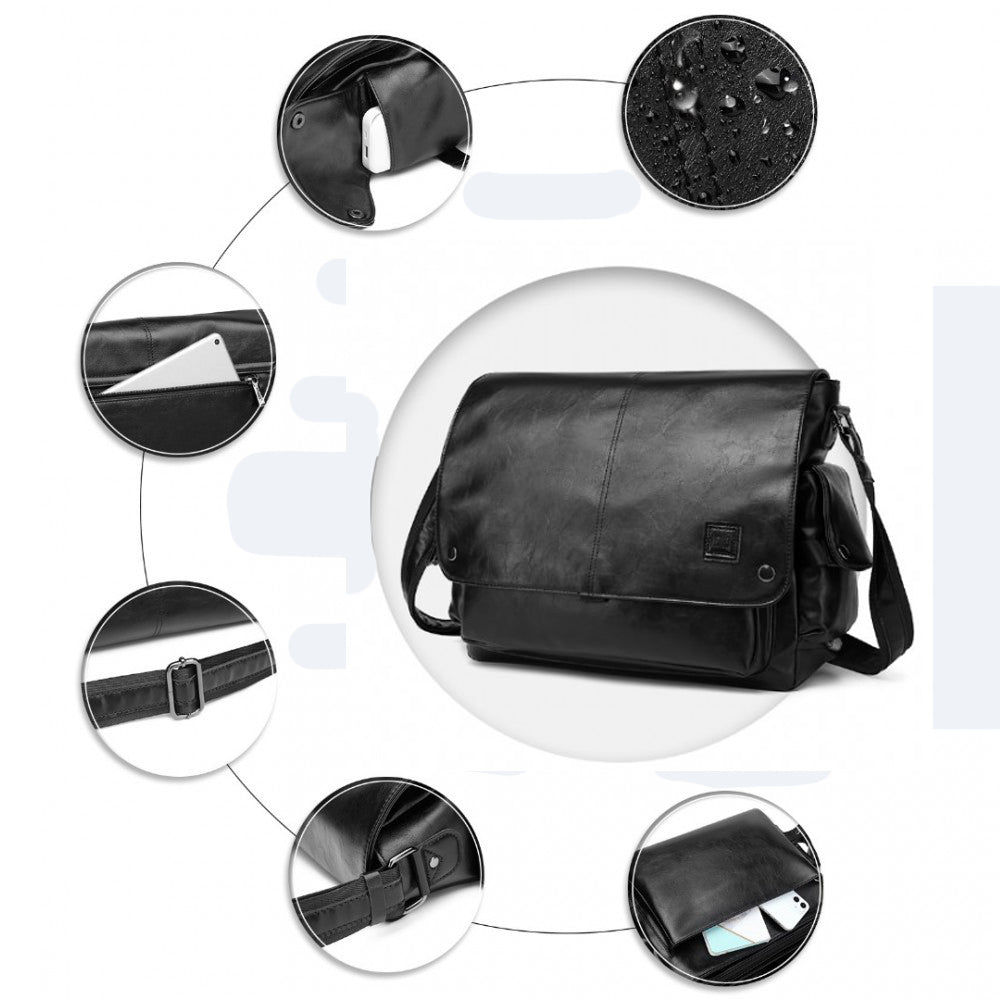 Geanta barbati, stil messenger compartiment mare, din piele ecologica, buzunar frontal KONO EB2127
