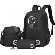 Rucsac unisex pentru laptop, cu geanta de umar si penar, cu detalii reflectorizante, KONO EB2363