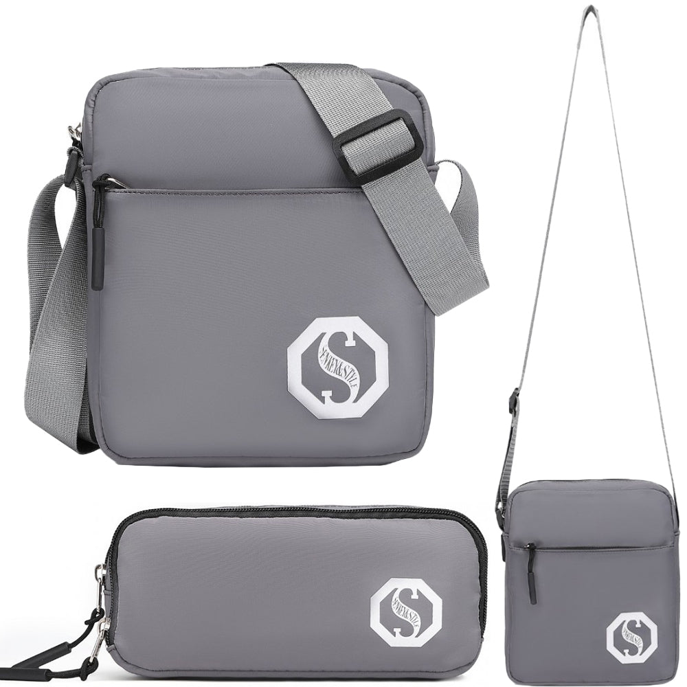 Rucsac unisex pentru laptop, cu geanta de umar si penar, cu detalii reflectorizante, KONO EB2363