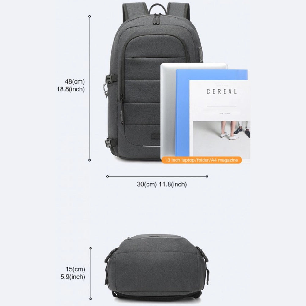 Rucsac casual unisex multi-compartimentat, rezistent la apa cu port USB, KONO EM2347