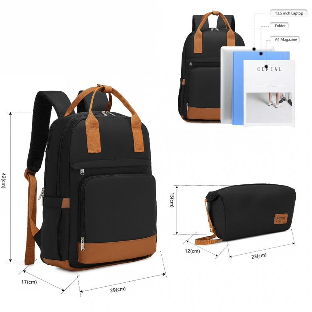 Rucsac unisex pentru laptop de 15.6 inch, cu geanta mica din poliester este rezistent la stropi, cu port USB  TYPE-C, KONO EQ2401