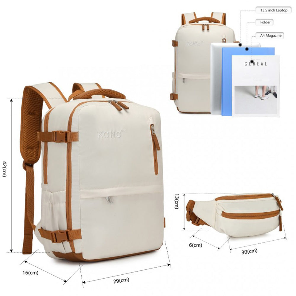 Rucsac unisex casual pentru calatorii cu borseta detasabila, din poliester este rezistetn la stropi, cu port USB TYPE-C, se fizeaza de valiza, KONO EQ2406