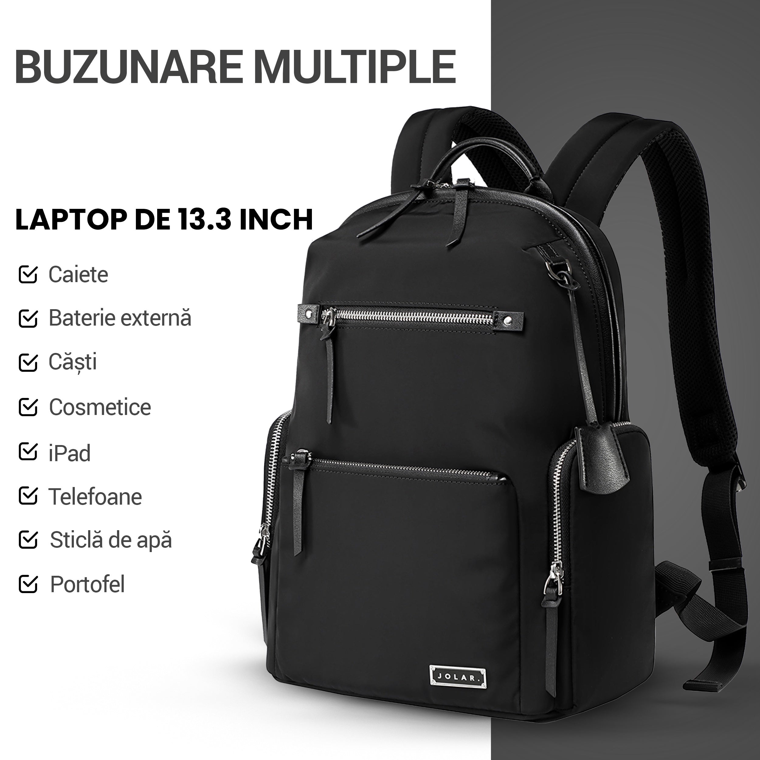 Rucsac elegant de dama, JOLAR. rezistent la apa, multifunctional, ideal pentru birou, calatorii, activitati zilnice, compartiment laptop 13.3 inch, design ergonomic, fixare de valiza, GP023132