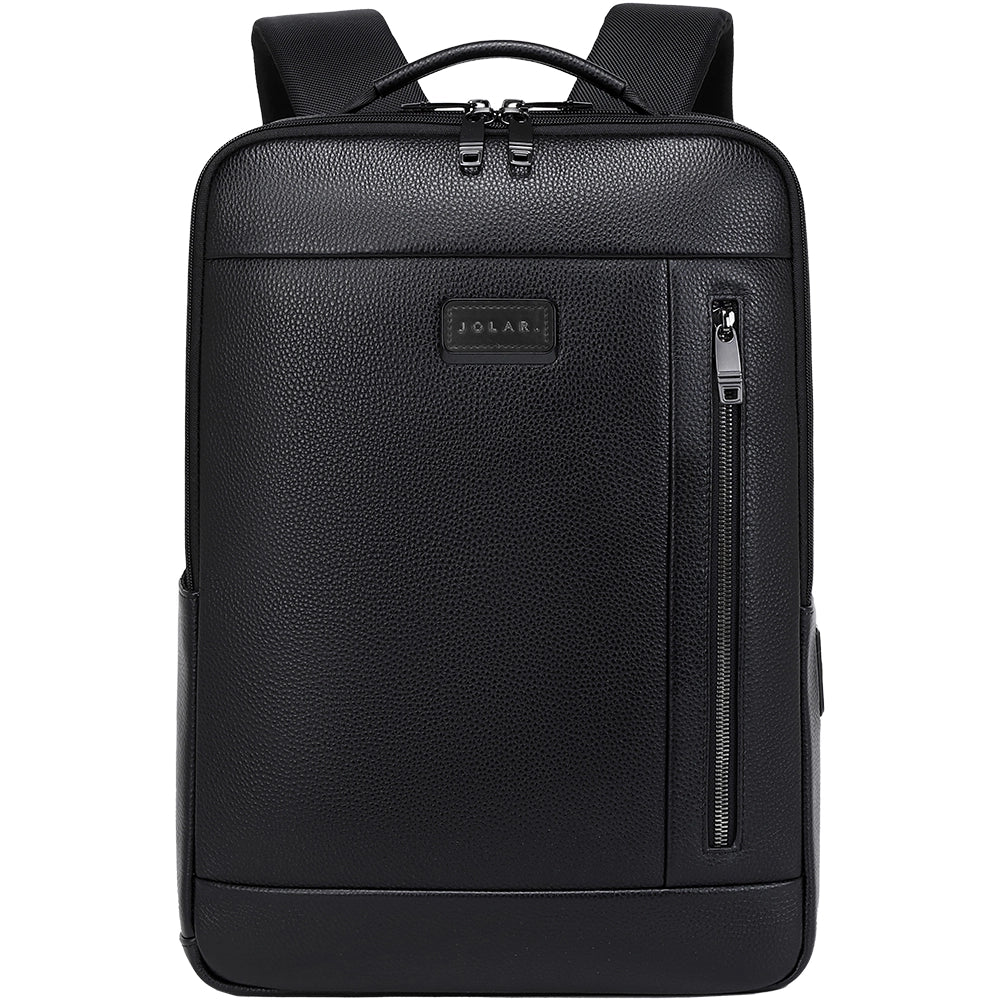 Rucsac Laptop Piele Naturală JOLAR, Stil Office Slim, Negru
