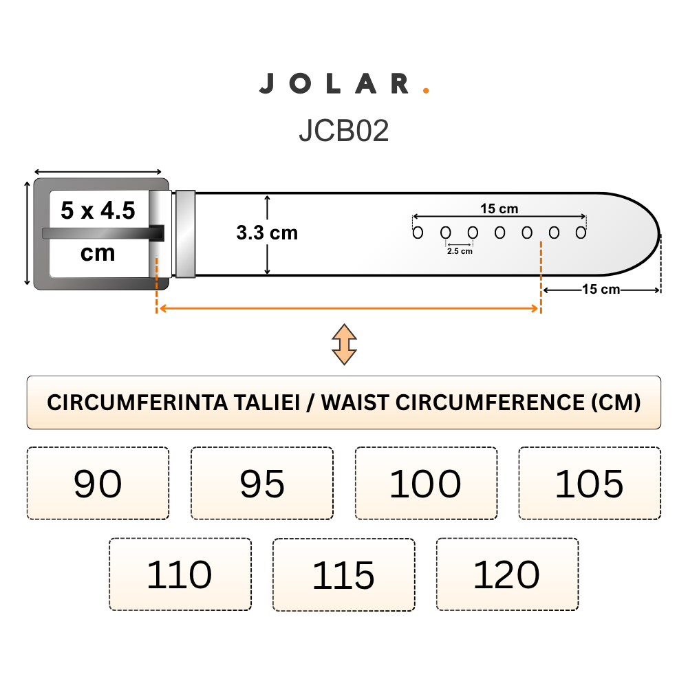 Curea barbati, piele naturala, premium, catarama clasica, metalica, JOLAR. JCB02