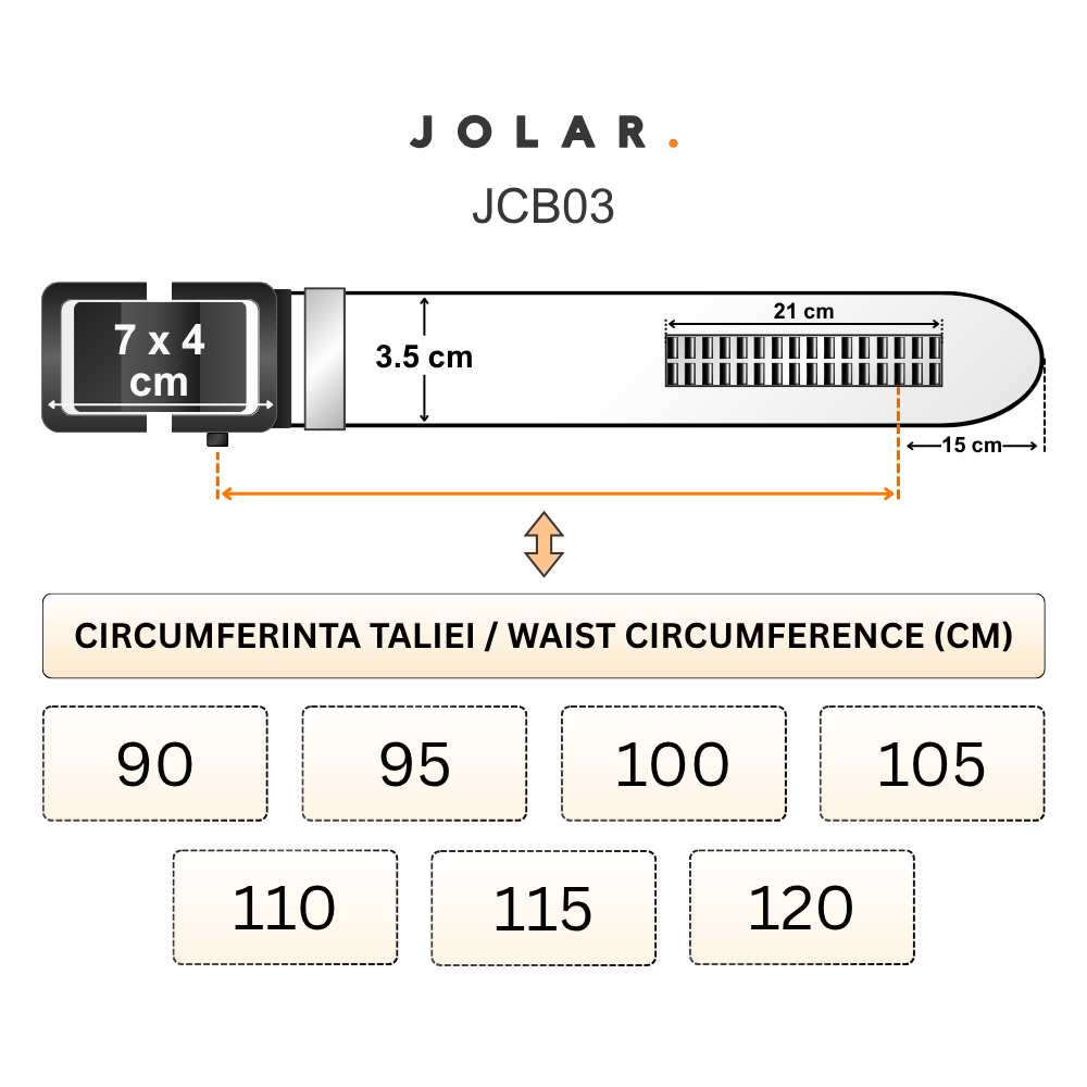 Curea barbati, piele naturala, catarama automata, latime 3.5 cm, JOLAR. JCB03