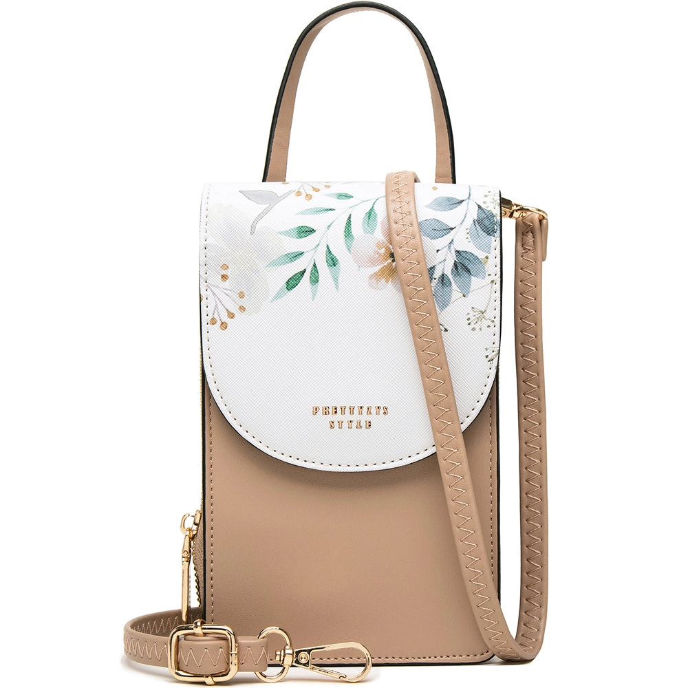 Geanta mini crossbody pentru telefon, print flori, eleganta din piele PU, PRETTYZYS L104