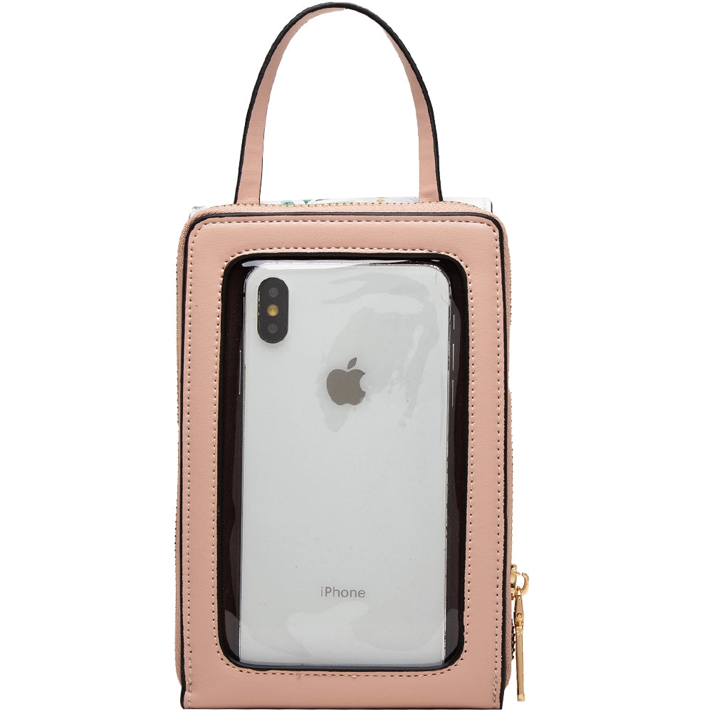 Geanta mini crossbody pentru telefon, print flori, eleganta din piele PU, PRETTYZYS L104