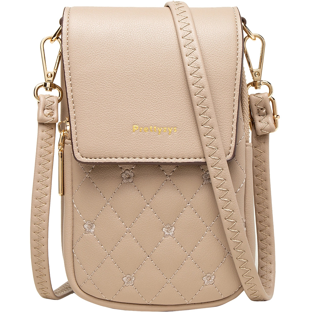 Geanta mini crossbody pentru telefon, cu broderie flori, eleganta din piele PU, PRETTYZYS L108