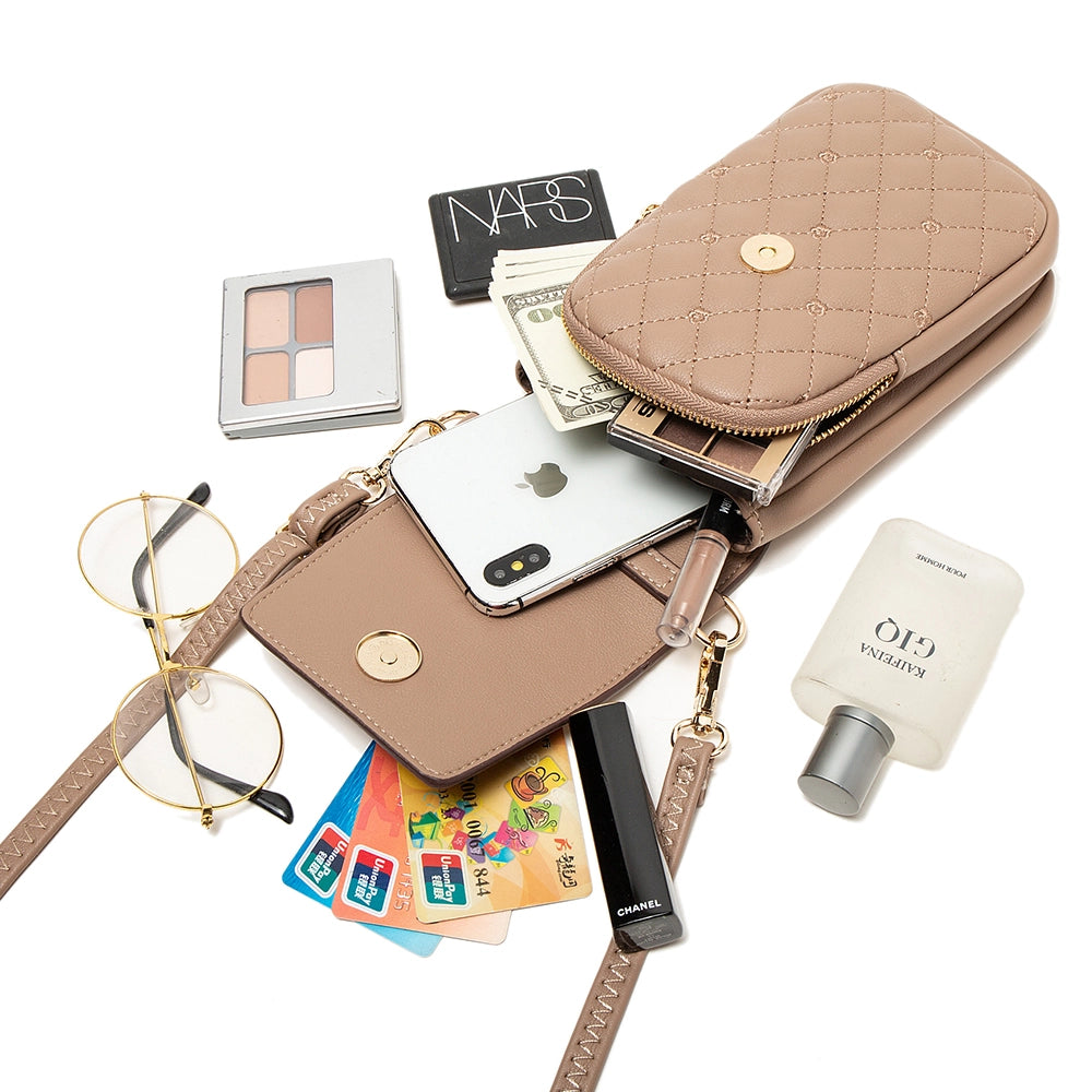 Geanta mini crossbody pentru telefon, cu broderie flori, eleganta din piele PU, PRETTYZYS L108