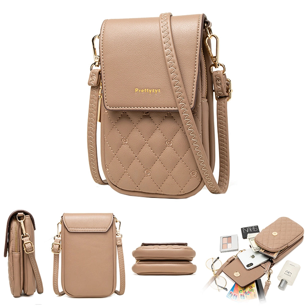 Geanta mini crossbody pentru telefon, cu broderie flori, eleganta din piele PU, PRETTYZYS L108