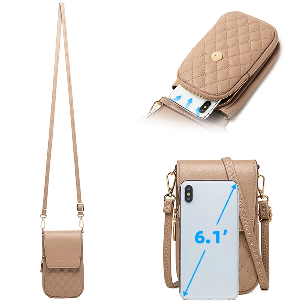 Geanta mini crossbody pentru telefon, cu broderie flori, eleganta din piele PU, PRETTYZYS L108