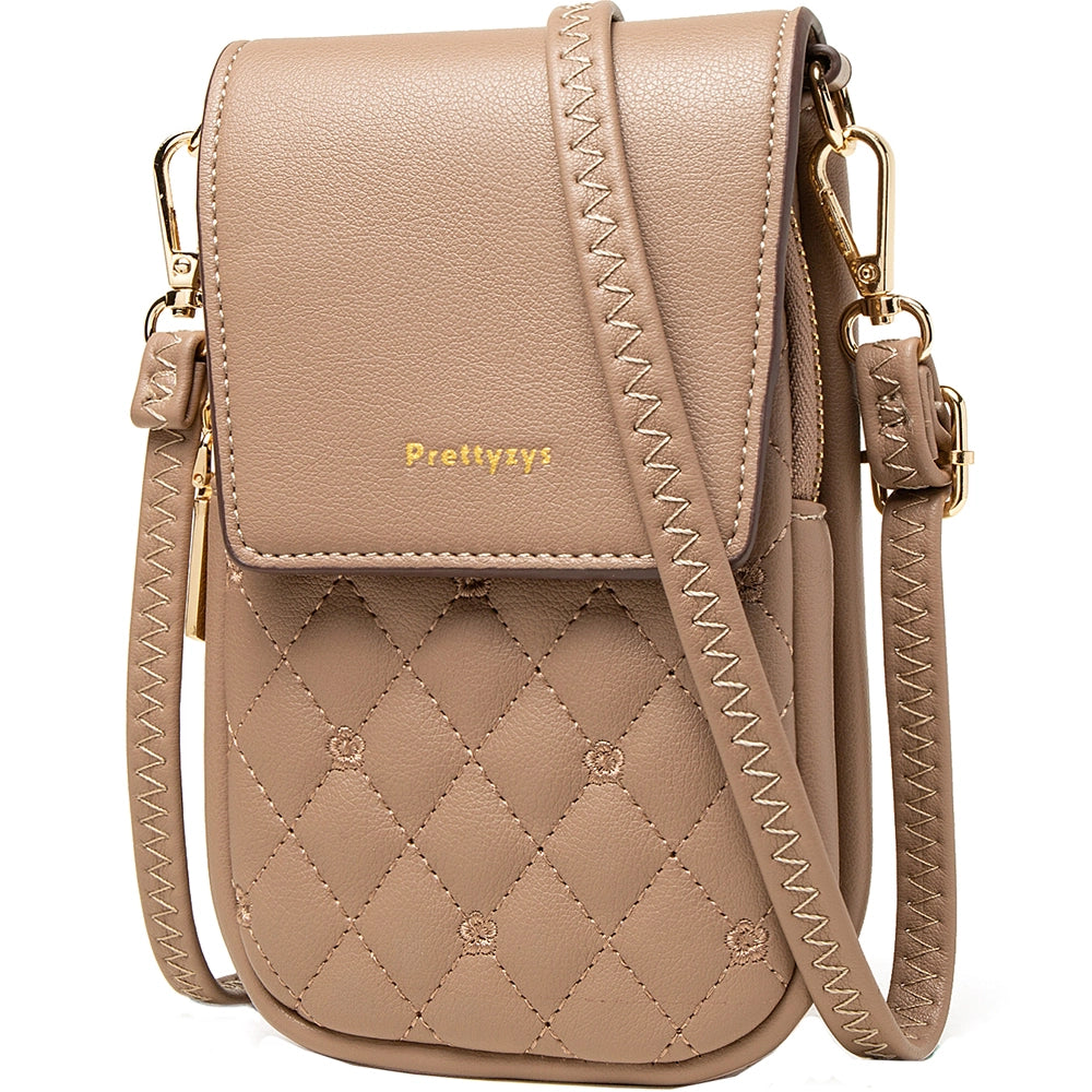 Geanta mini crossbody pentru telefon, cu broderie flori, eleganta din piele PU, PRETTYZYS L108