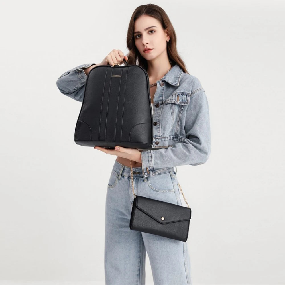 Rucsac dama, set 3 articole, din piele ecologica, rezistent la apa Miss Lulu LD2249