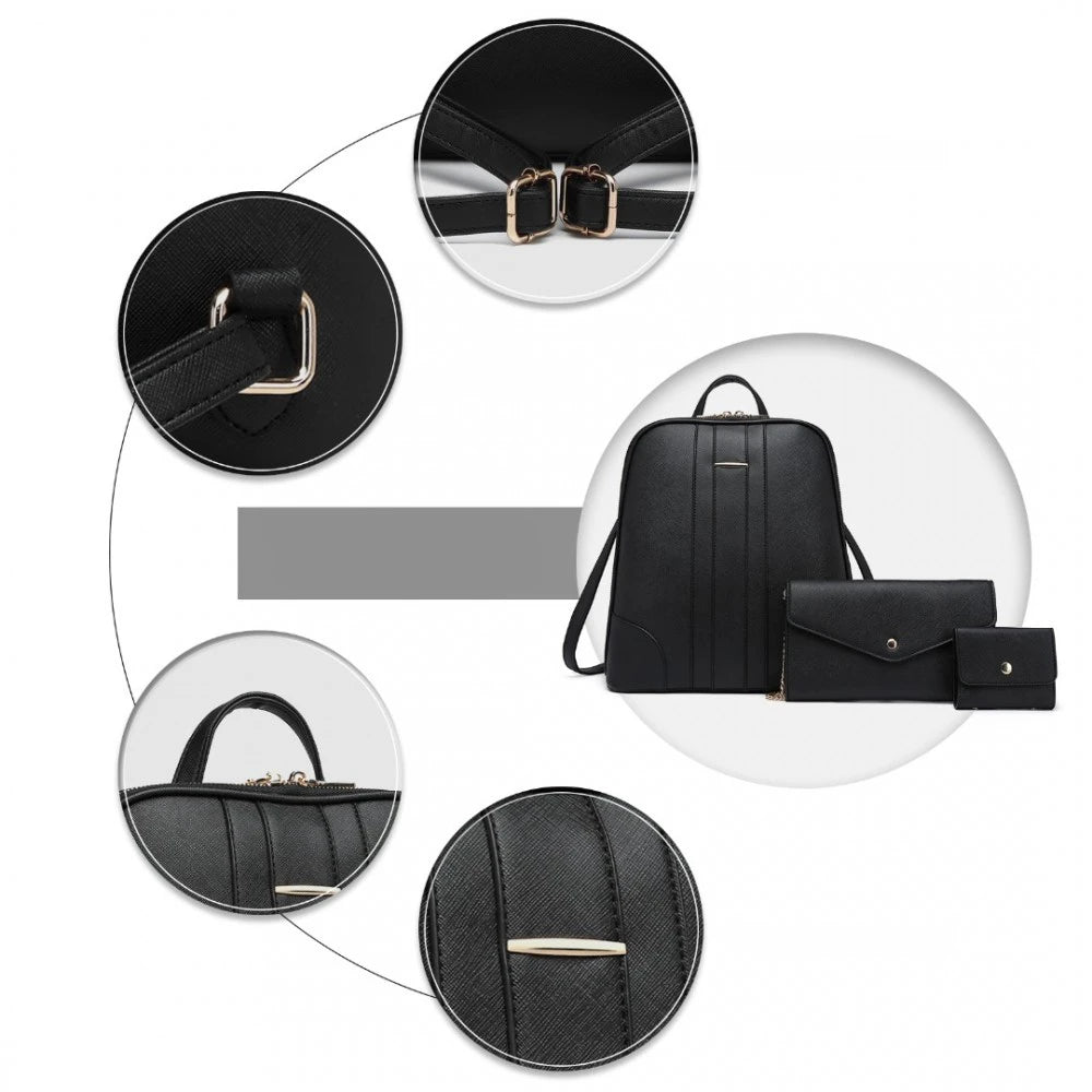 Rucsac dama, set 3 articole, din piele ecologica, rezistent la apa Miss Lulu LD2249