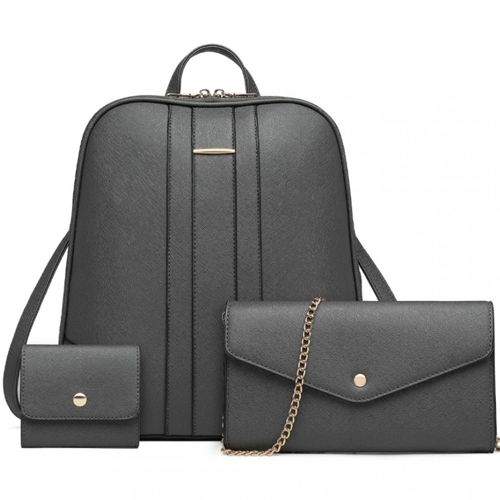 Rucsac dama, set 3 articole, din piele ecologica, rezistent la apa Miss Lulu LD2249