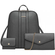 Rucsac dama, set 3 articole, din piele ecologica, rezistent la apa Miss Lulu LD2249