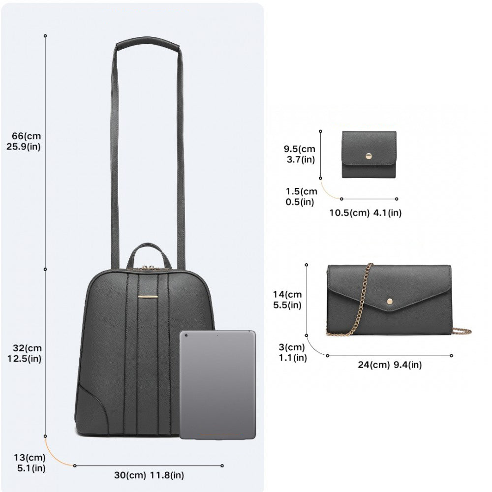 Rucsac dama, set 3 articole, din piele ecologica, rezistent la apa Miss Lulu LD2249