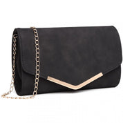 Geanta clutch de seara pentru femei, stil elegant, model plic, aspect piele, bareta lant auriu, Miss Lulu LH1756