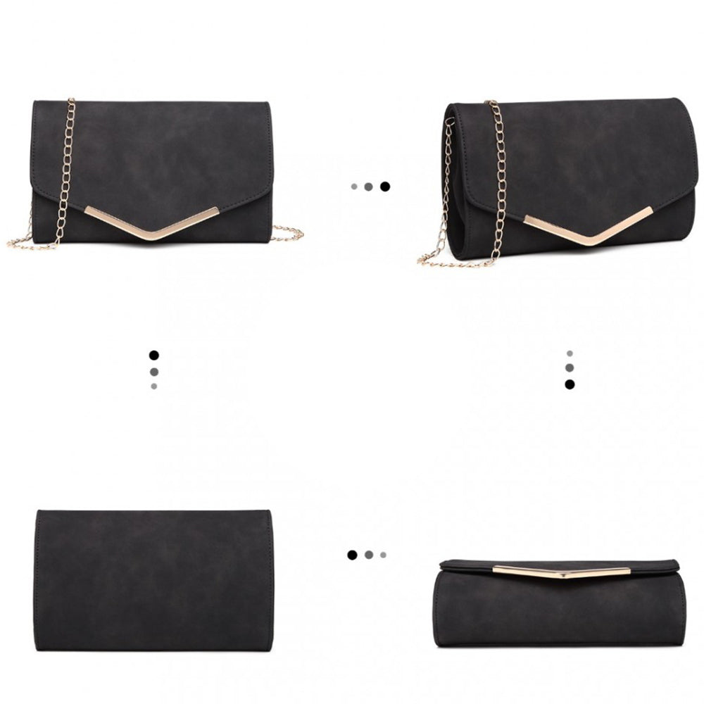 Geanta clutch de seara pentru femei, stil elegant, model plic, aspect piele, bareta lant auriu, Miss Lulu LH1756