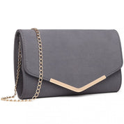 Geanta clutch de seara pentru femei, stil elegant, model plic, aspect piele, bareta lant auriu, Miss Lulu LH1756