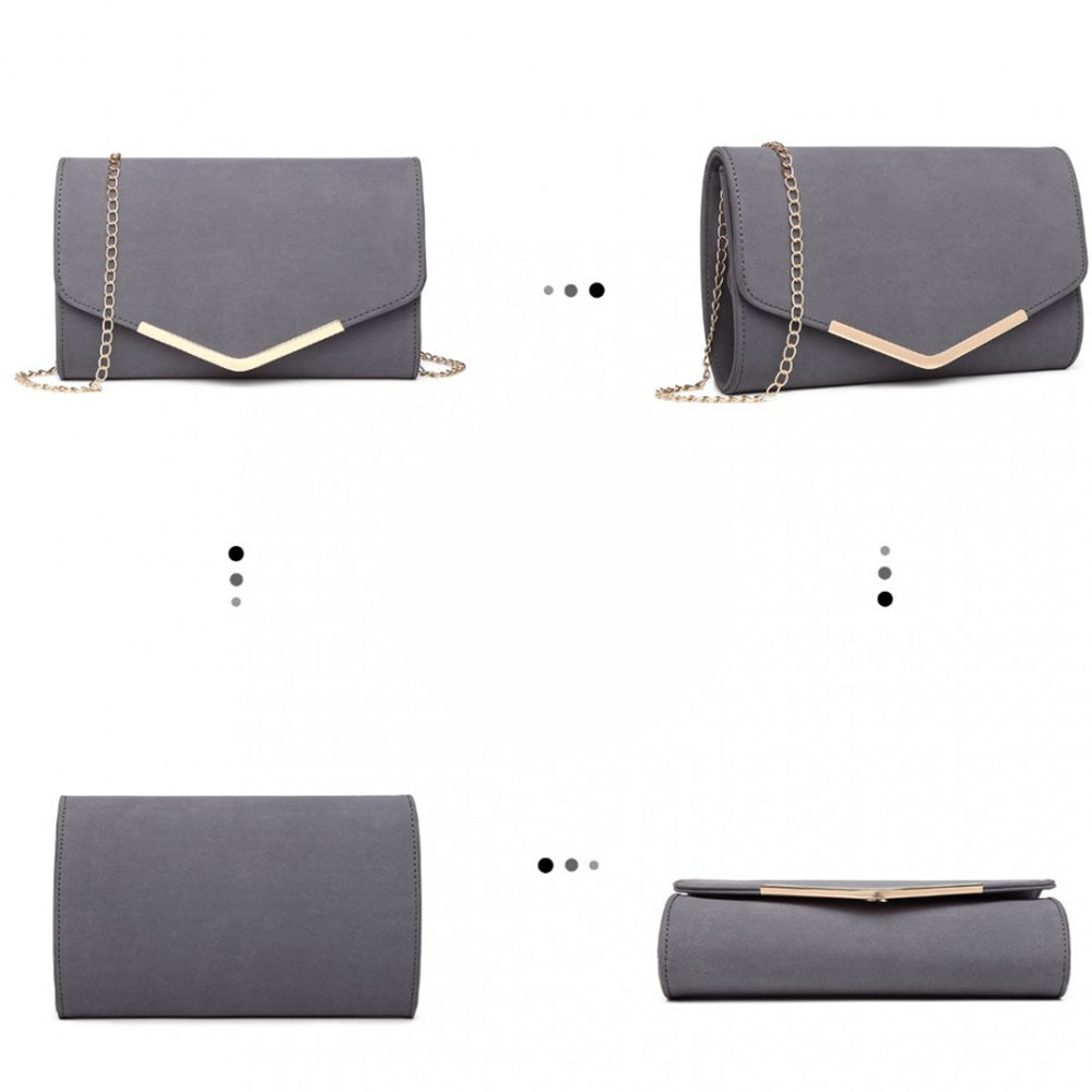 Geanta clutch de seara pentru femei, stil elegant, model plic, aspect piele, bareta lant auriu, Miss Lulu LH1756