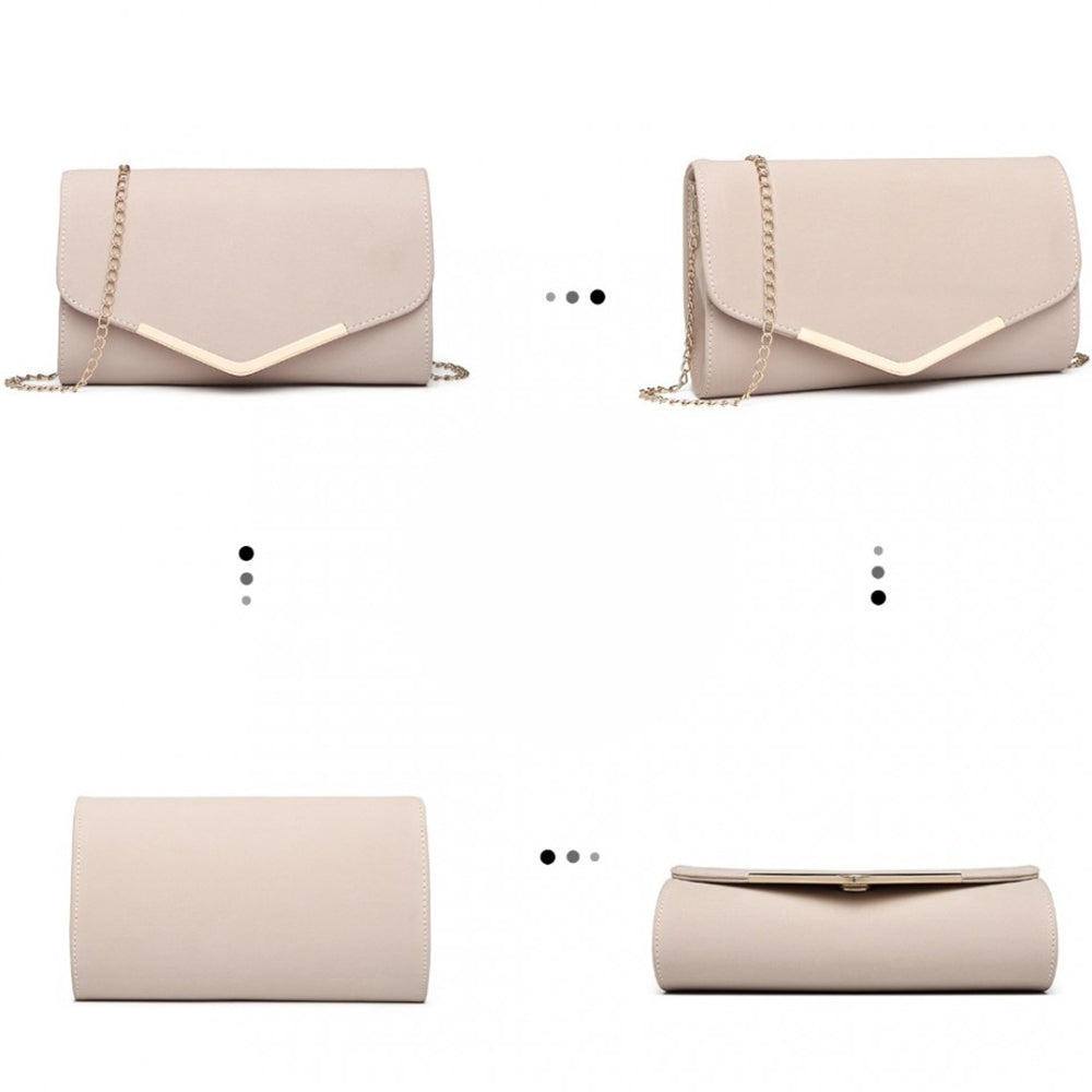 Geanta clutch de seara pentru femei, stil elegant, model plic, aspect piele, bareta lant auriu, Miss Lulu LH1756