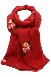 Esarfa dama, subtire, cu flori brodate in patrat, NK22