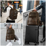 Rucsac unisex pentru laptop, cu port USB, rezistent la apa din piele naturala, JOLAR. P-0077