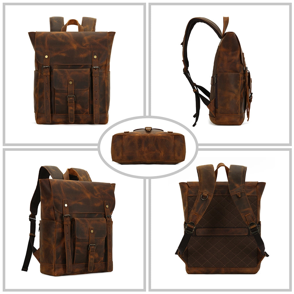 Rucsac unisex din piele naturala pentru calatorii, hiking, vintage retro style, rezistent la apa, JOLAR. P0120