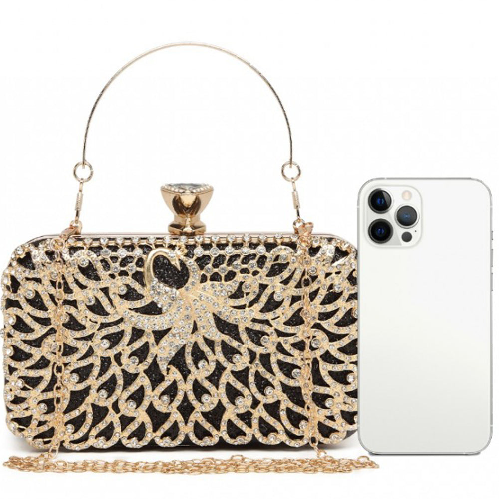 Geanta clutch de seara pentru dama, carcasa tare, elaganta, cu detalii aurii, bareta din lant detasabil, Miss Lulu S2227