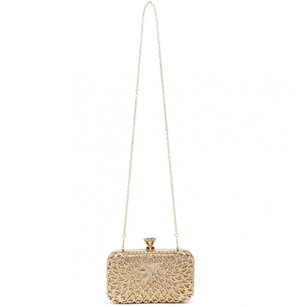 Geanta clutch de seara pentru dama, carcasa tare, elaganta, cu detalii aurii, bareta din lant detasabil, Miss Lulu S2227