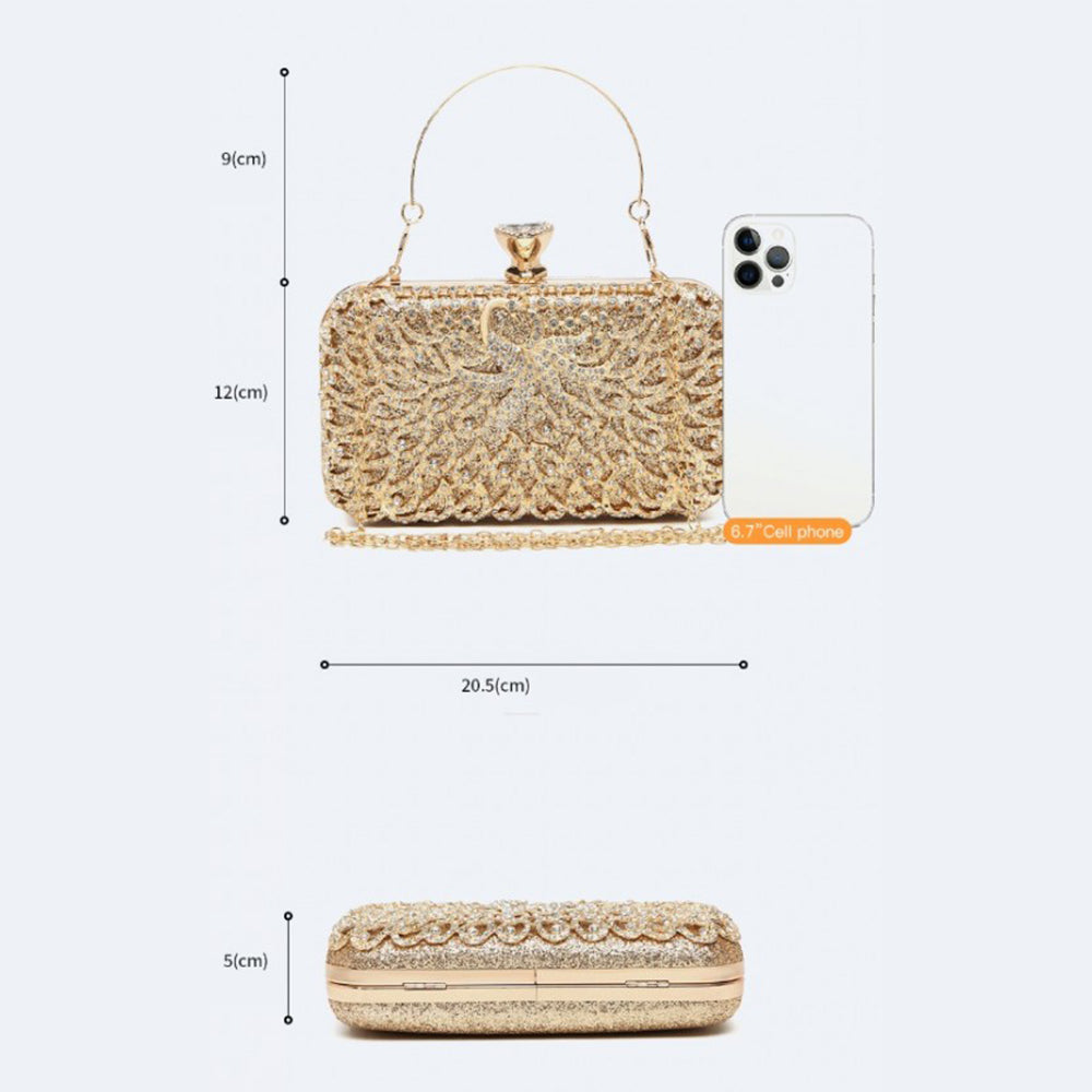 Geanta clutch de seara pentru dama, carcasa tare, elaganta, cu detalii aurii, bareta din lant detasabil, Miss Lulu S2227