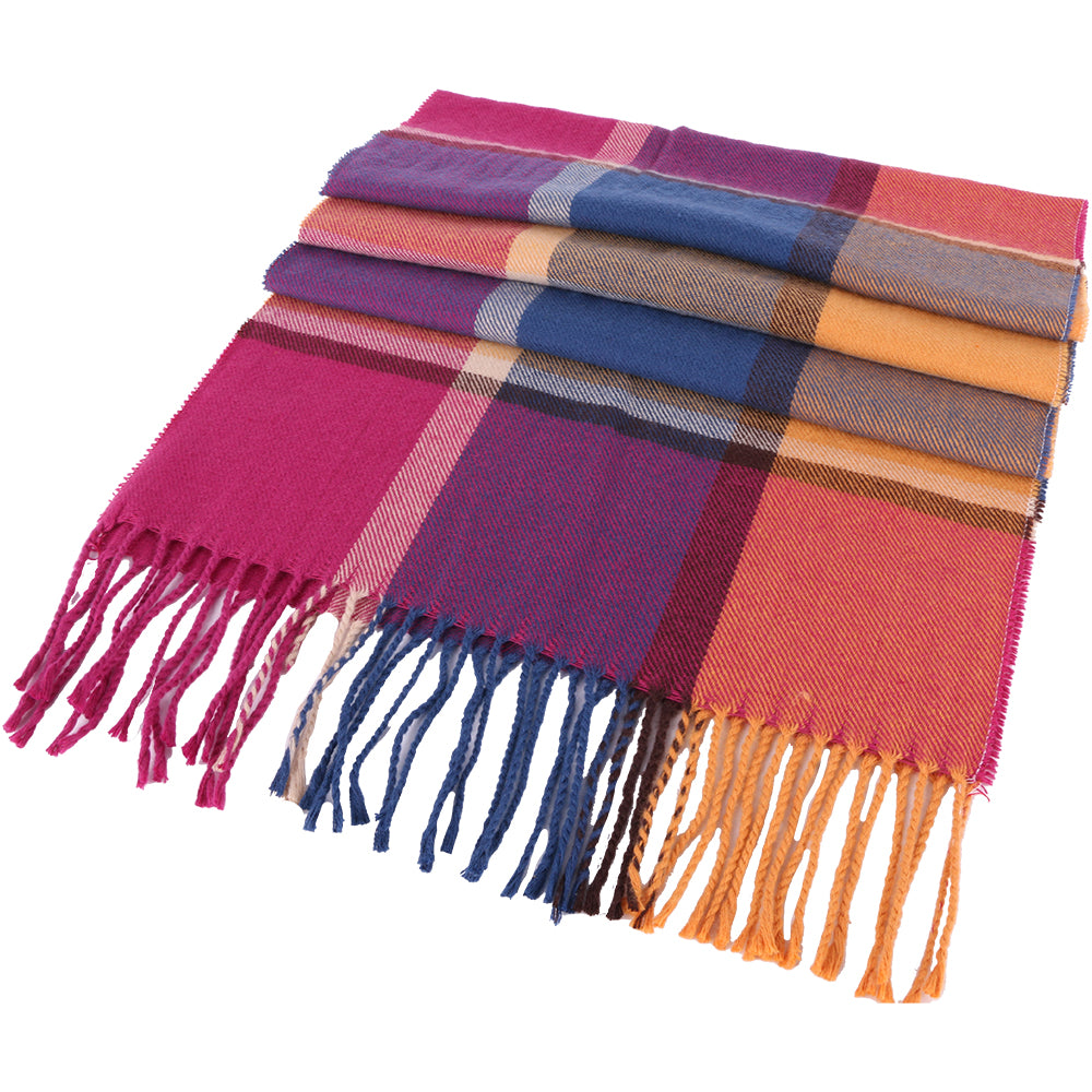 Fular in carouri check, pentru perioada rece, cu franjuri, ZS-31 Multicolor