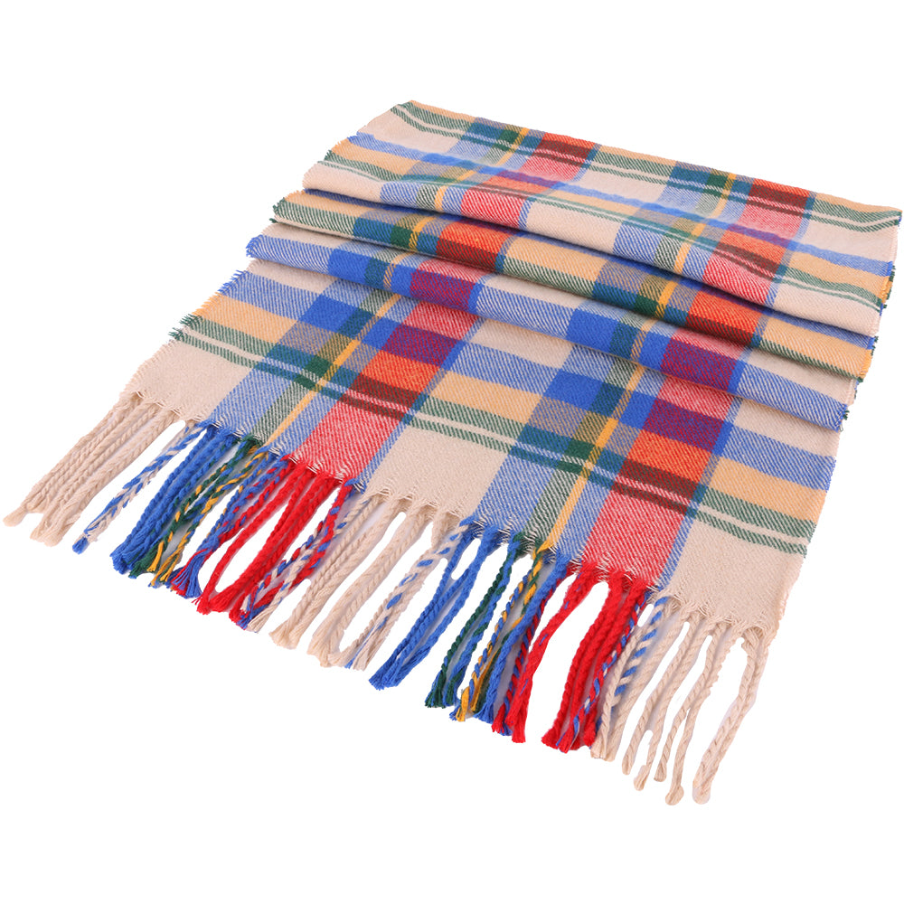 Fular in carouri check, pentru perioada rece, cu franjuri, ZS-32 Multicolor