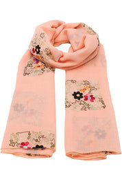 Esarfa dama, subtire, cu flori brodate in patrat, NK22