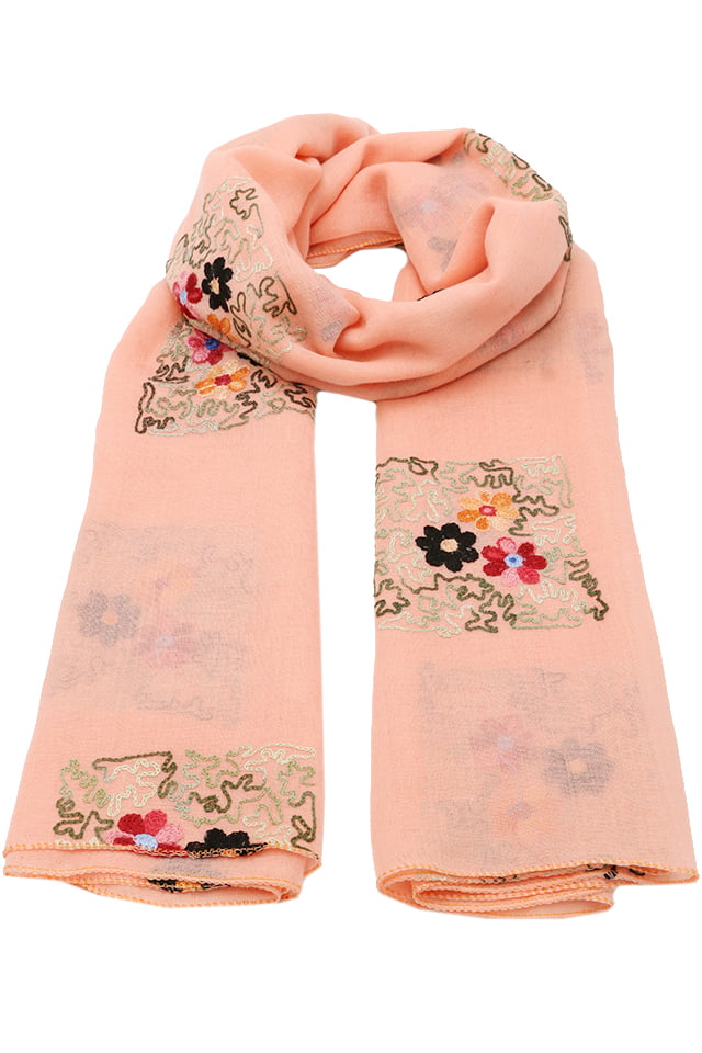 Esarfa dama, subtire, cu flori brodate in patrat, NK22
