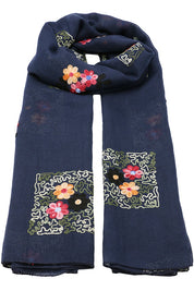 Esarfa dama, subtire, cu flori brodate in patrat, NK22
