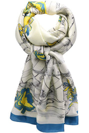 Esarfa dama, supradimensionata, casual eleganta, imitatie Matase, cu Imprimeu Flori si Curele, Hilldi NK12