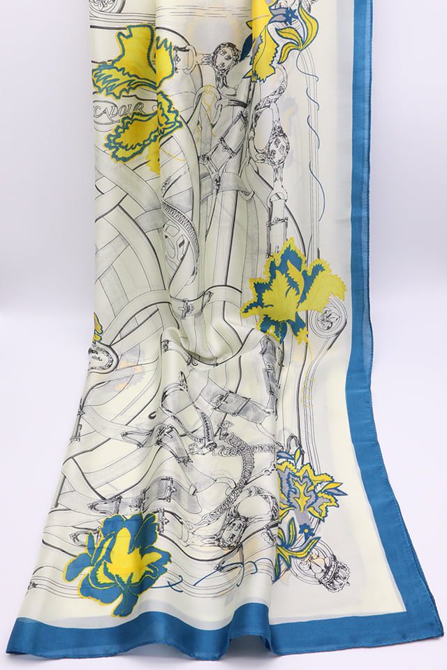 Esarfa dama, supradimensionata, casual eleganta, imitatie Matase, cu Imprimeu Flori si Curele, Hilldi NK12