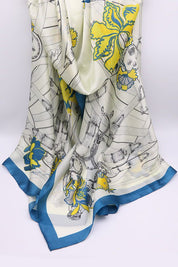 Esarfa dama, supradimensionata, casual eleganta, imitatie Matase, cu Imprimeu Flori si Curele, Hilldi NK12