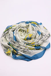 Esarfa dama, supradimensionata, casual eleganta, imitatie Matase, cu Imprimeu Flori si Curele, Hilldi NK12
