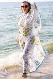 Esarfa dama, supradimensionata, casual eleganta, imitatie Matase, cu Imprimeu Flori si Curele, Hilldi NK12