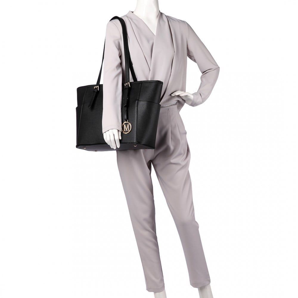 Geanta dama, cu logo exterior M, piele ecologica, rezistenta la stropi, Miss Lulu LM1642-1
