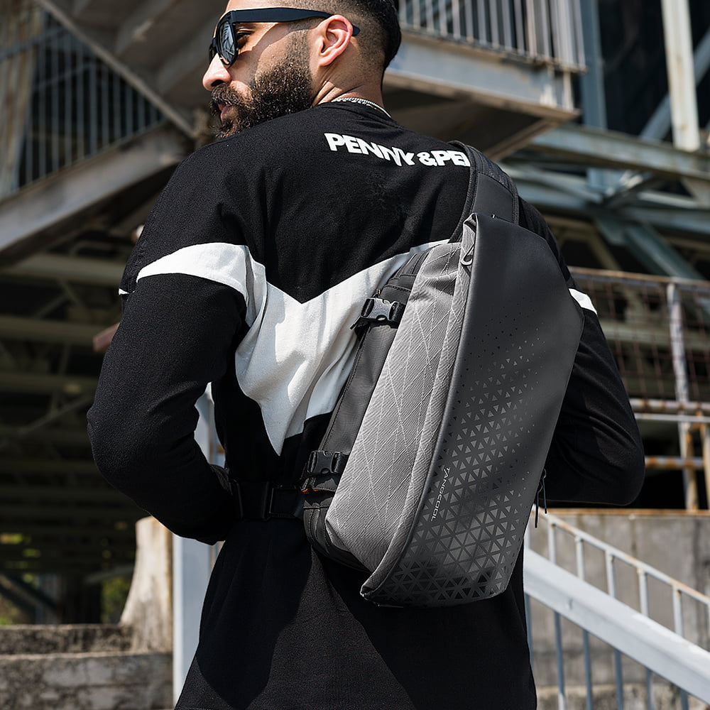 Geanta crossbody, tip rucsac pentru barbati, din poliester rezistent la stropi, cu buzunar antifurt, BANGE BG22027